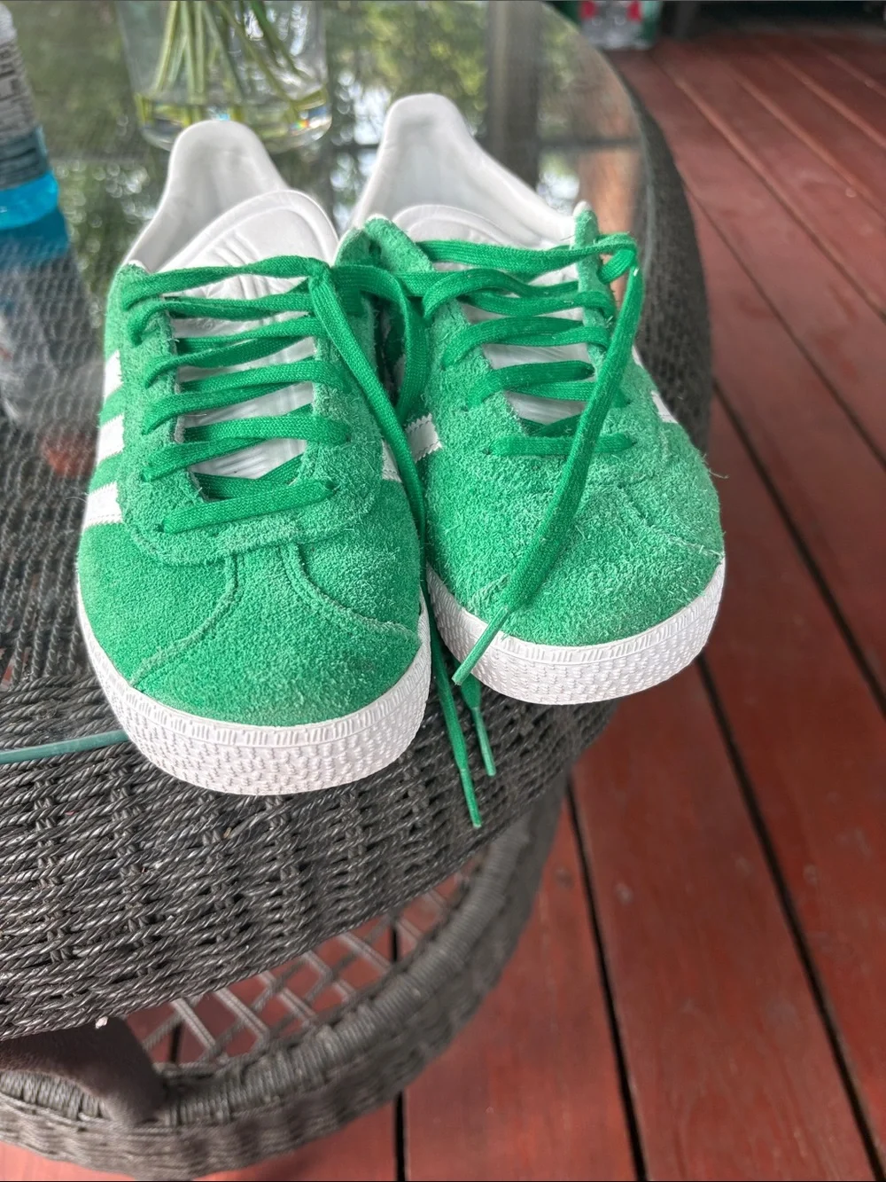 adidas Green Suede Sneakers with White Stripes